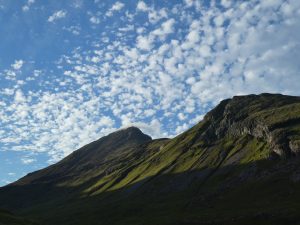 Mountain, blue sky and clouds